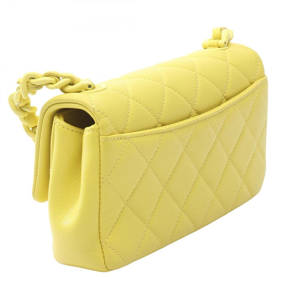 Chanel Grained Calfskin Yellow Shoulder Leather Matelasse Caviar Bag Yellow